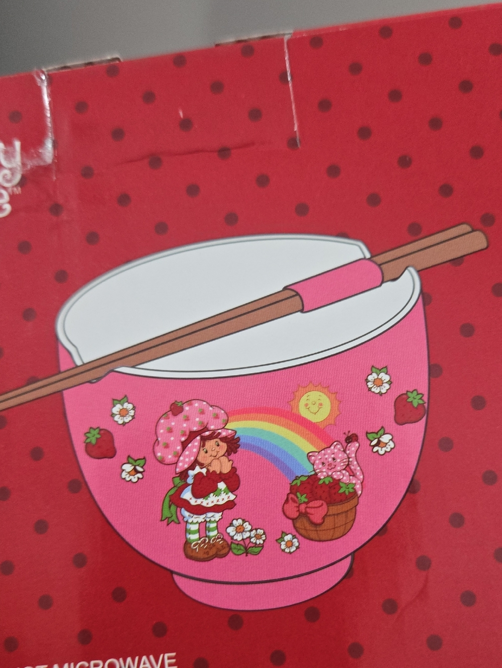Pink Strawberry Shortcake Noodle Bowl with Chopsticks, Ceramic - Picture 3 of 3
